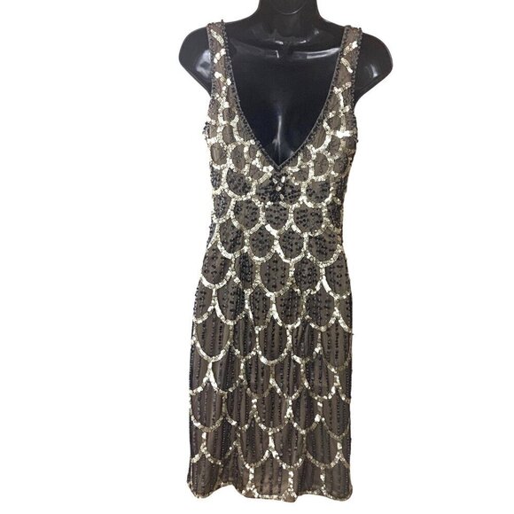 SUE WONG womens fitted sequined dress 34ch 26w 34h 37 long size 4 - Picture 3 of 8